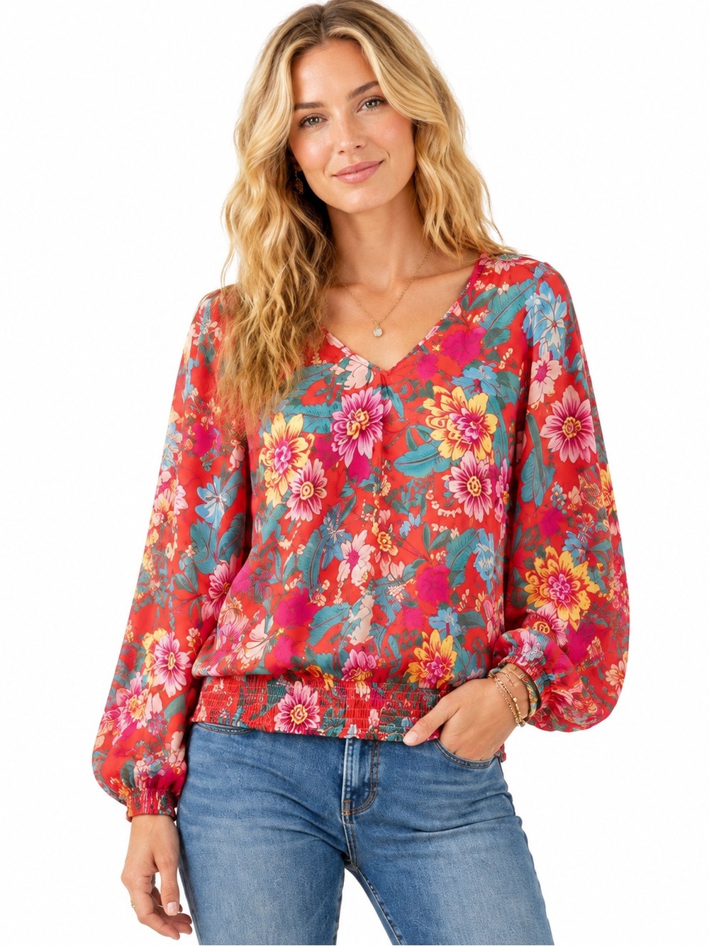 🌺 Umgee Floral Satin Dolman Sleeve Blouse